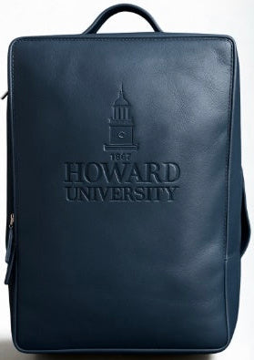 Navy blue backpack with 'Howard University' logo on a white background