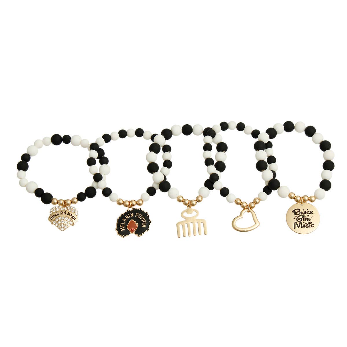 Matte Black and White Black Girl Magic Bracelets: