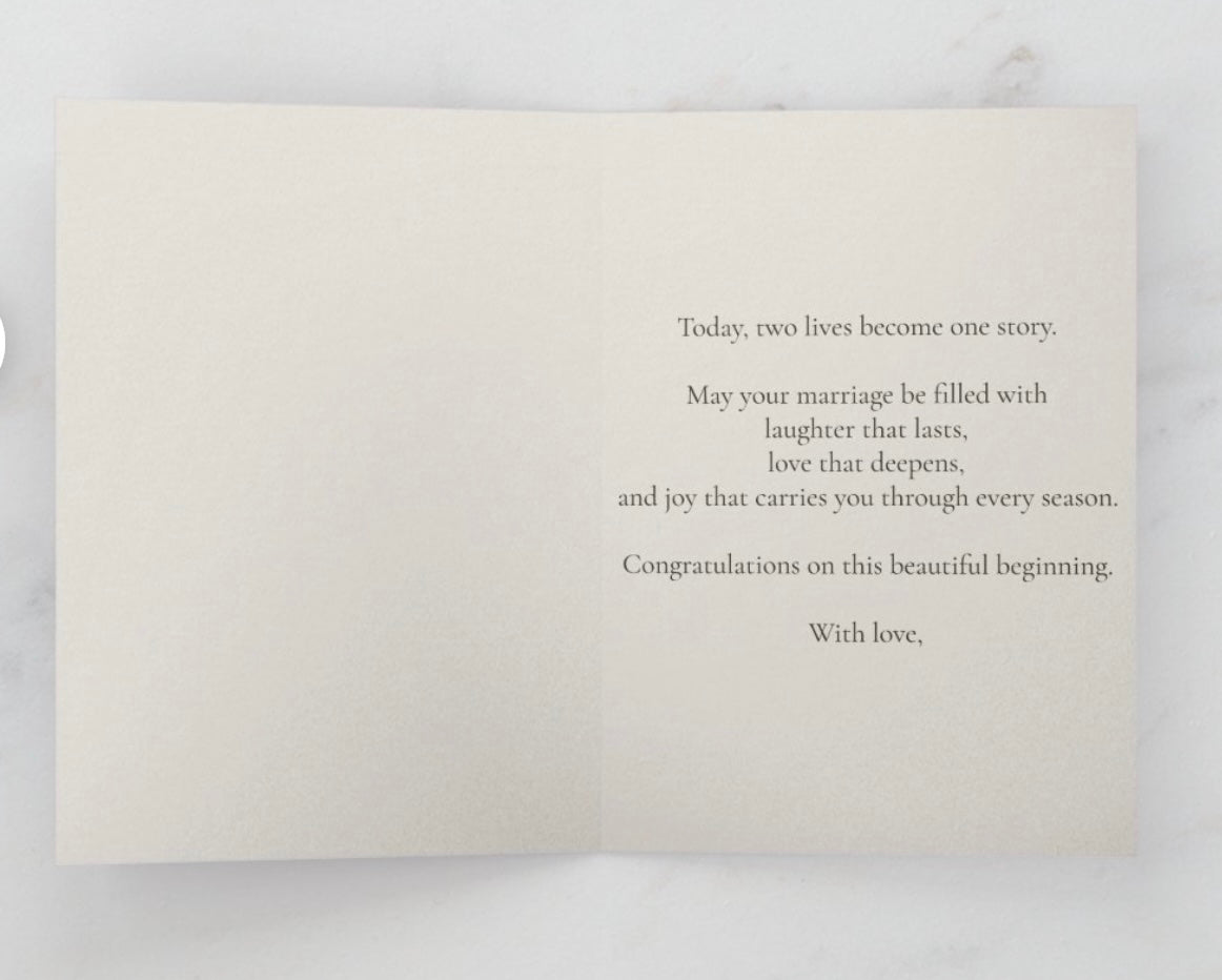 Greeting card with wedding message on a white background