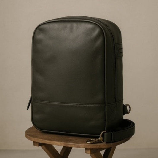 The Nomad Pack buffalo leather bag perfect for travelers, motorcycle riders and anyone on the go.